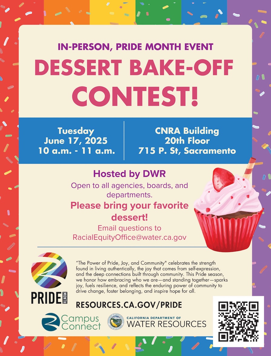 Dessert Bake-Off Contest flyer for CNRA Pride Month, June 17, 2025 at 10am